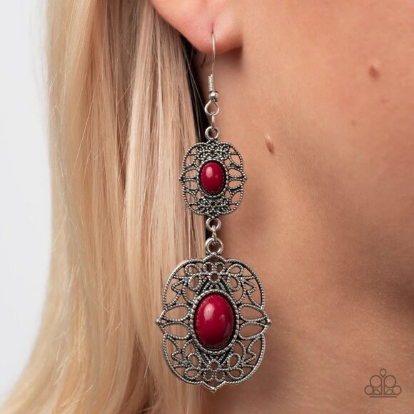 Paparazzi Jewelry Accessories - Victorian Villa - Red Earrings - Vintage - Picture 3 of 4